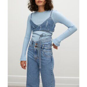 ✨ Les Coyotes de Paris Denim Bralette Girls Size 14 Womens XS Blue Logo Print